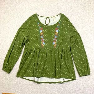 Matilda Jane Top Womens‎ XXL Baby Doll Diamond Print Embroidered Floral Boho